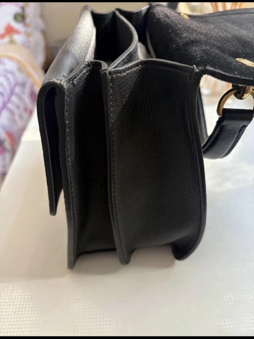 Mulberry Black Leather Satchel with Gold Ring Detail